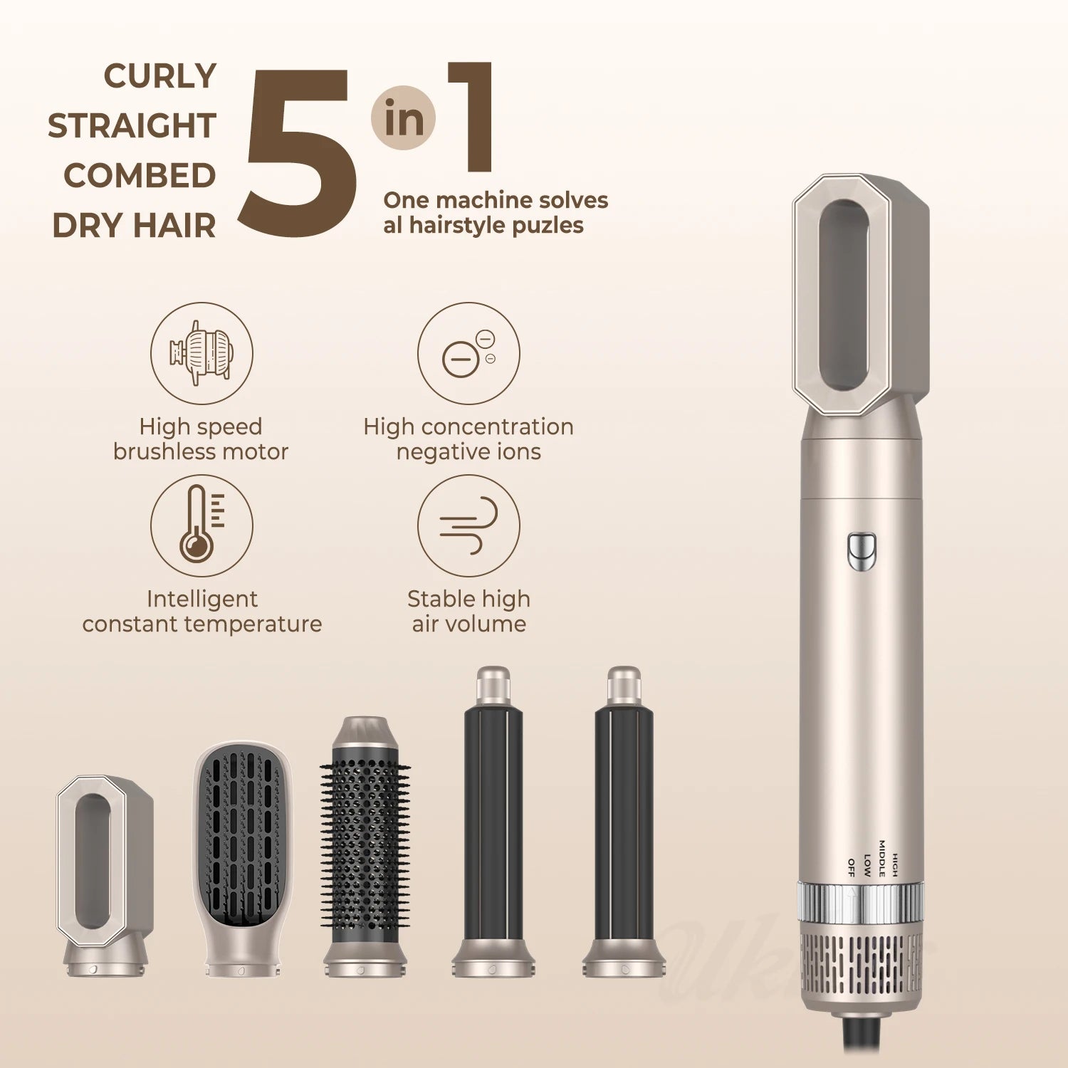 Professional Hair Dryer 5 in 1 Hair Styler Hot Air Comb Electric Hair Heating Brush High Speed Blow Dryer Hair Brush